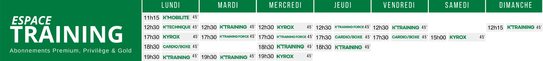 planning cross training le klube salle de sport dijon